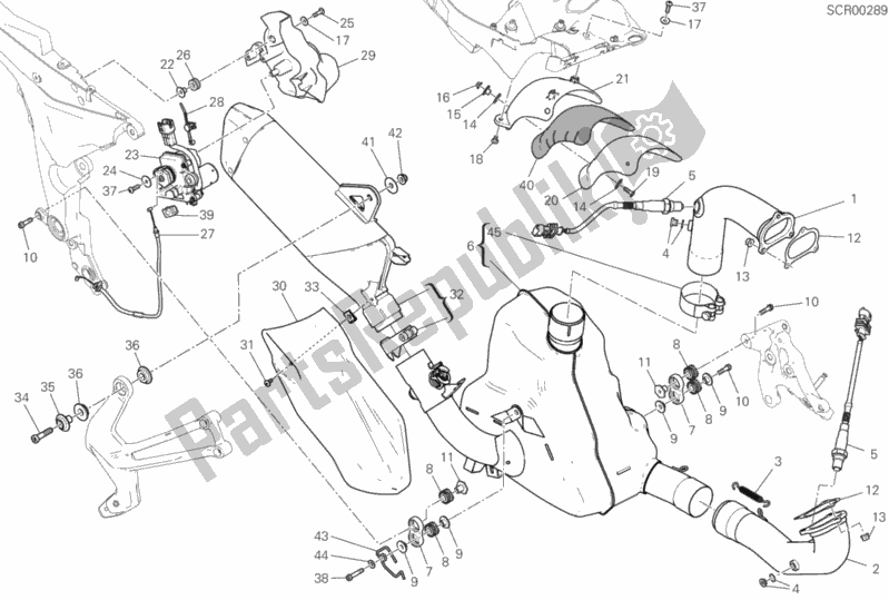 All parts for the Exhaust System of the Ducati Multistrada 1260 Enduro USA 2019